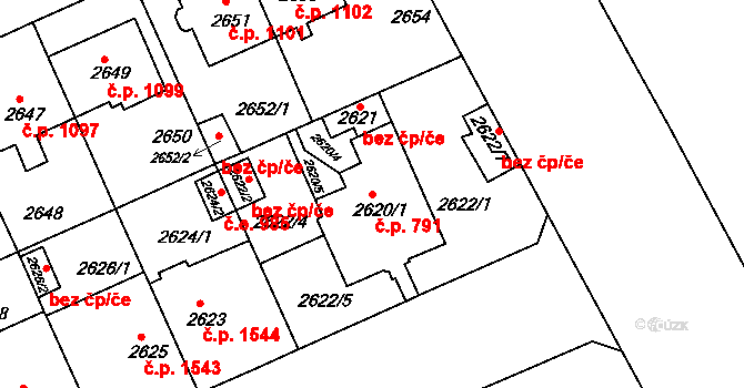 Černá Pole 791, Brno na parcele st. 2620/1 v KÚ Černá Pole, Katastrální mapa