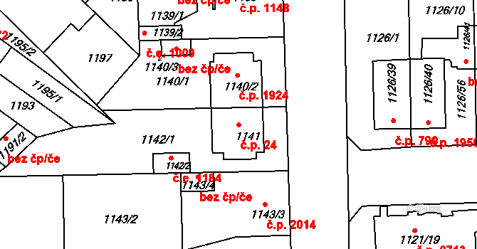 Líšeň 24, Brno na parcele st. 1141 v KÚ Líšeň, Katastrální mapa