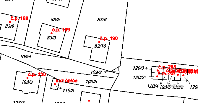 Čelkovice 190, Tábor na parcele st. 83/10 v KÚ Čelkovice, Katastrální mapa