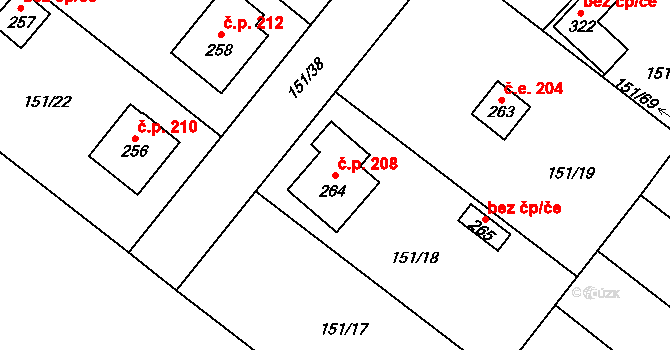 Hořepník 208 na parcele st. 264 v KÚ Hořepník, Katastrální mapa