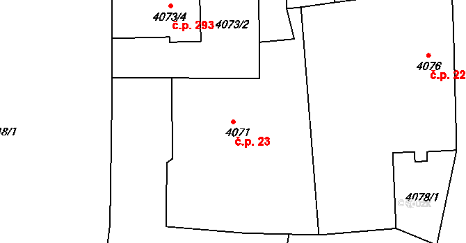 Lískovec 23, Frýdek-Místek na parcele st. 4071 v KÚ Lískovec u Frýdku-Místku, Katastrální mapa