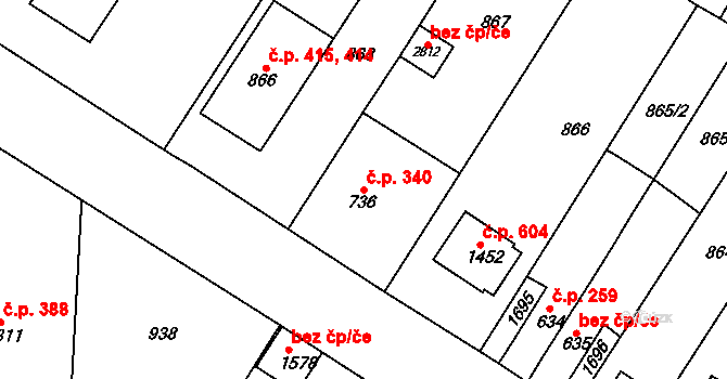 Litovel 340 na parcele st. 736 v KÚ Litovel, Katastrální mapa