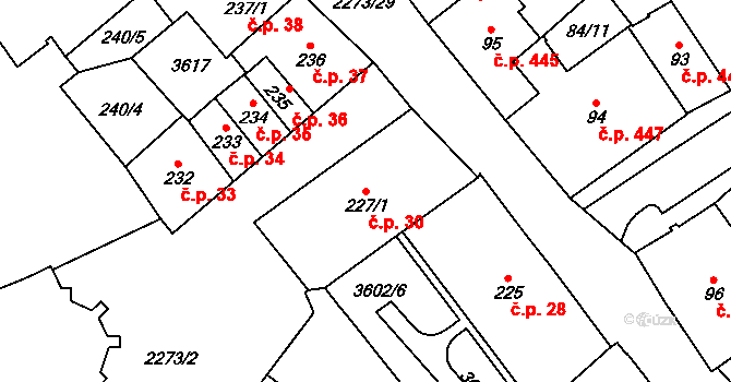 Cheb 30 na parcele st. 227/1 v KÚ Cheb, Katastrální mapa
