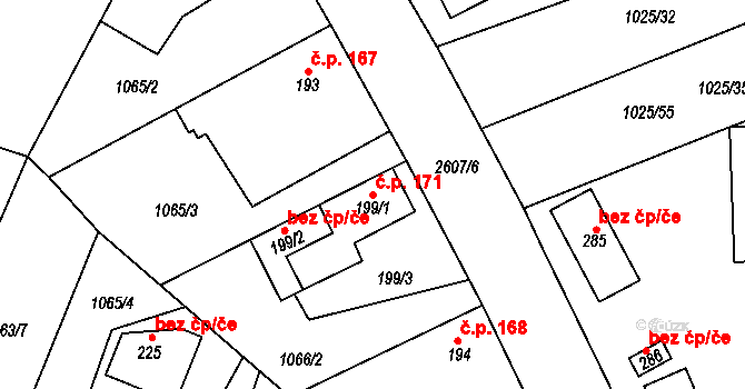 Nesuchyně 171 na parcele st. 199/1 v KÚ Nesuchyně, Katastrální mapa
