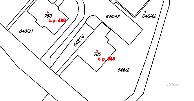 Borohrádek 545 na parcele st. 785 v KÚ Borohrádek, Katastrální mapa
