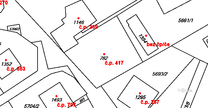 Halenkov 417 na parcele st. 782 v KÚ Halenkov, Katastrální mapa