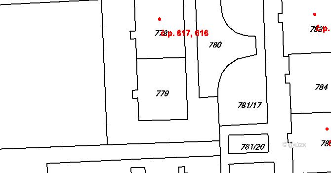 Háje 616,617, Praha na parcele st. 779 v KÚ Háje, Katastrální mapa