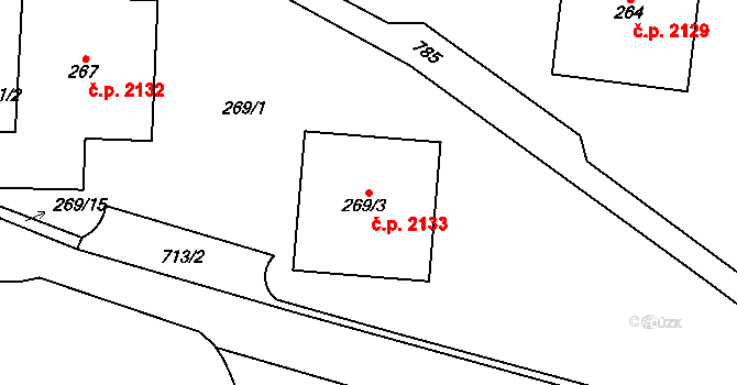 Komořany 2133, Praha na parcele st. 269/3 v KÚ Komořany, Katastrální mapa