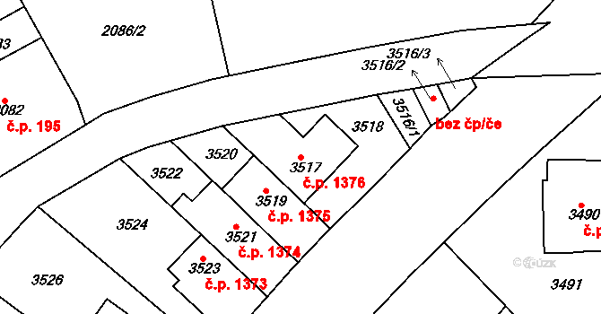 Dejvice 1376, Praha na parcele st. 3517 v KÚ Dejvice, Katastrální mapa