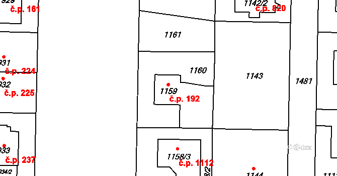 Dolní Chabry 192, Praha na parcele st. 1159 v KÚ Dolní Chabry, Katastrální mapa