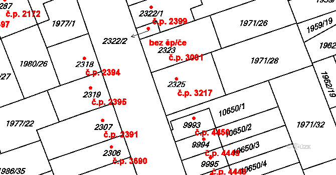 Hodonín 3217 na parcele st. 2325 v KÚ Hodonín, Katastrální mapa