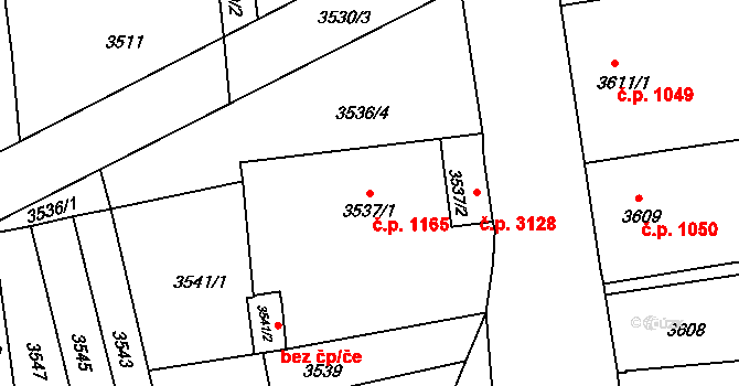 Česká Lípa 1165 na parcele st. 3537/1 v KÚ Česká Lípa, Katastrální mapa