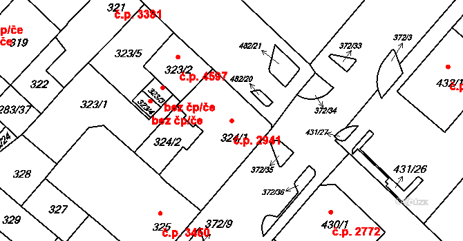 Chomutov 2941 na parcele st. 324/1 v KÚ Chomutov II, Katastrální mapa