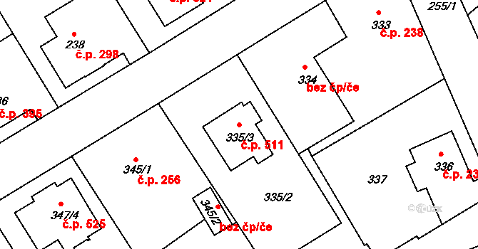 Liberec XI-Růžodol I 511, Liberec na parcele st. 335/3 v KÚ Růžodol I, Katastrální mapa