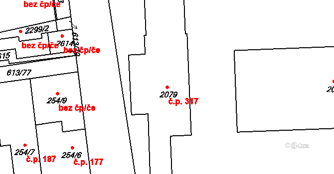 Kukleny 317, Hradec Králové na parcele st. 2079 v KÚ Kukleny, Katastrální mapa