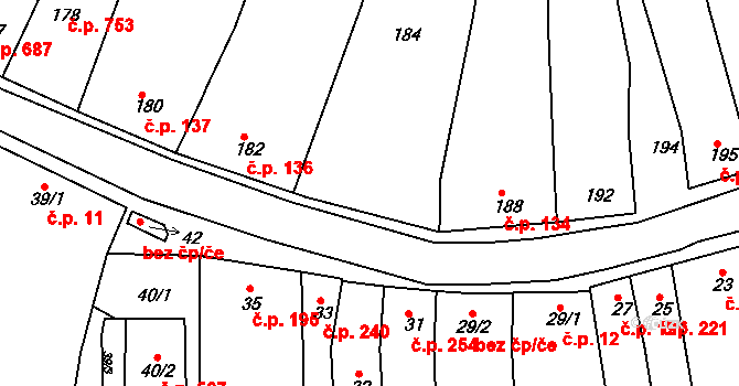 Blučina 135 na parcele st. 184 v KÚ Blučina, Katastrální mapa