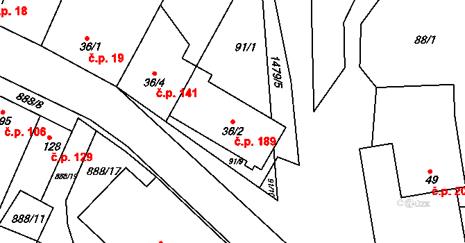 Maršov 189 na parcele st. 36/2 v KÚ Maršov u Veverské Bítýšky, Katastrální mapa