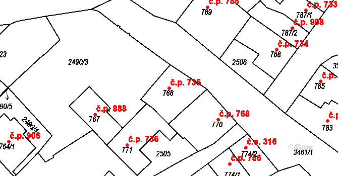 Rosice 735 na parcele st. 768 v KÚ Rosice u Brna, Katastrální mapa