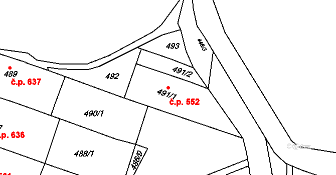 Kuřim 552 na parcele st. 491/1 v KÚ Kuřim, Katastrální mapa