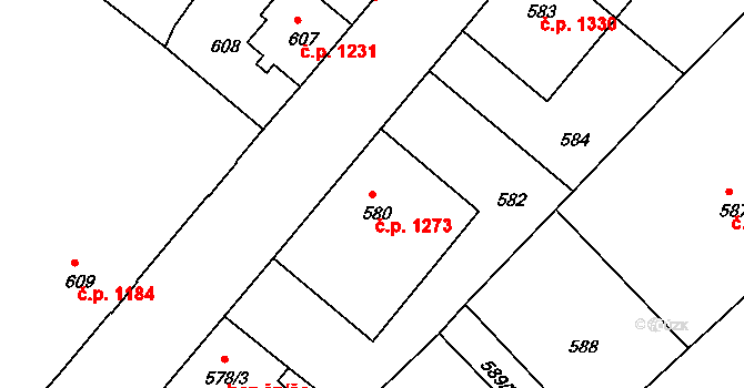 Rumburk 1 1273, Rumburk na parcele st. 580 v KÚ Rumburk, Katastrální mapa
