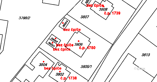 Bolevec 1750, Plzeň na parcele st. 3806 v KÚ Bolevec, Katastrální mapa