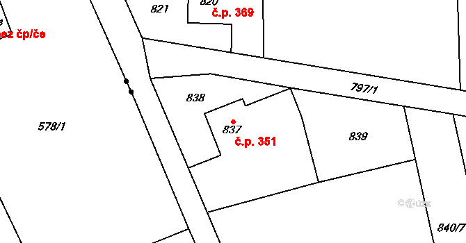 Bludovice 351, Havířov na parcele st. 837 v KÚ Bludovice, Katastrální mapa