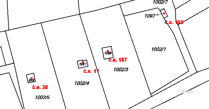 Bílovice nad Svitavou 187 na parcele st. 1098 v KÚ Bílovice nad Svitavou, Katastrální mapa