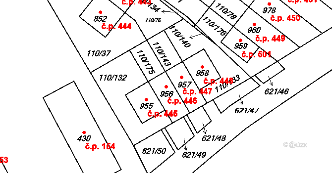 Dolní Jirčany 446, Psáry na parcele st. 956 v KÚ Dolní Jirčany, Katastrální mapa