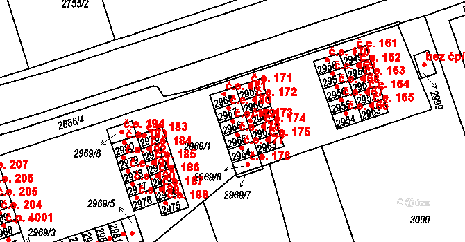 Tábor 179 na parcele st. 2966 v KÚ Tábor, Katastrální mapa