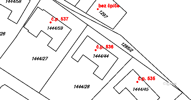 Štípa 536, Zlín na parcele st. 1444/44 v KÚ Štípa, Katastrální mapa