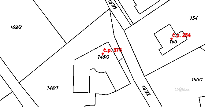 Horní Ves 375, Fryšták na parcele st. 148/3 v KÚ Horní Ves u Fryštáku, Katastrální mapa
