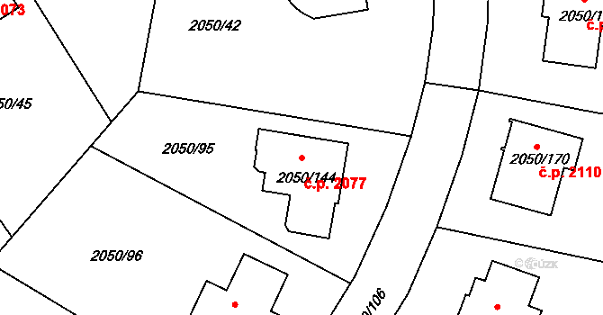 Pelhřimov 2077 na parcele st. 2050/144 v KÚ Pelhřimov, Katastrální mapa