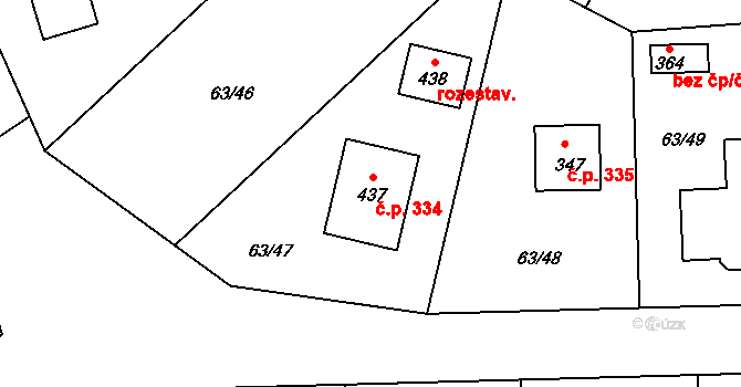 Kájov 334 na parcele st. 437 v KÚ Křenov u Kájova, Katastrální mapa
