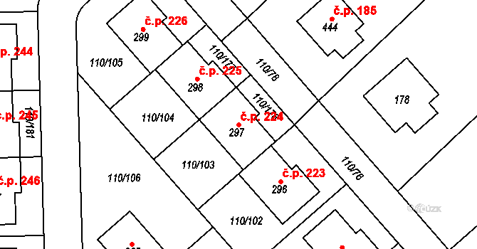 Mratín 224 na parcele st. 297 v KÚ Mratín, Katastrální mapa