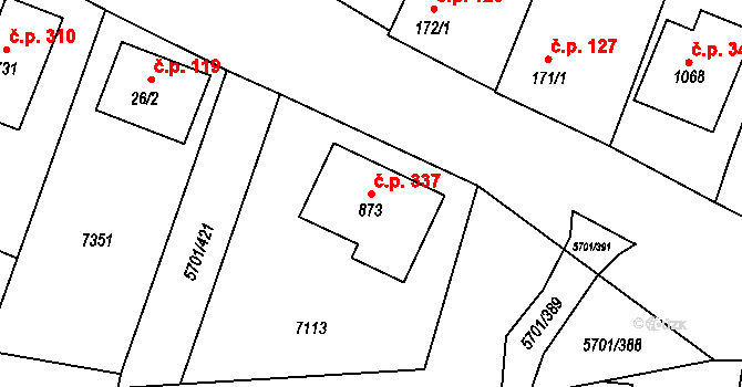Hrádek 337 na parcele st. 873 v KÚ Hrádek u Znojma, Katastrální mapa