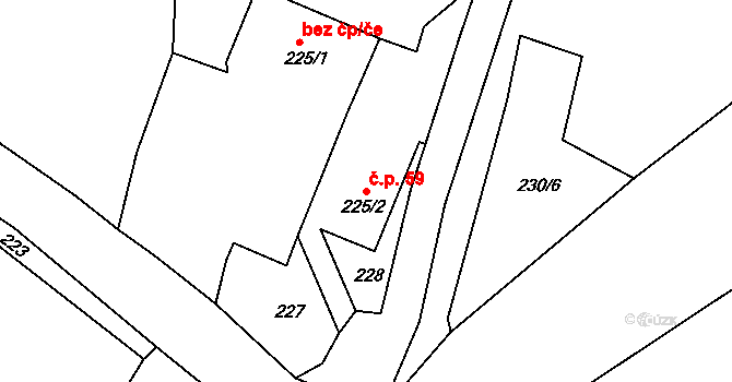 Kaceřov 59 na parcele st. 225/2 v KÚ Kaceřov u Kynšperka nad Ohří, Katastrální mapa