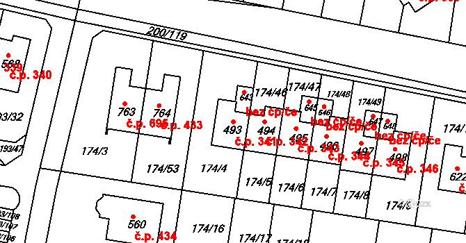 Nehvizdy 341 na parcele st. 493 v KÚ Nehvizdy, Katastrální mapa