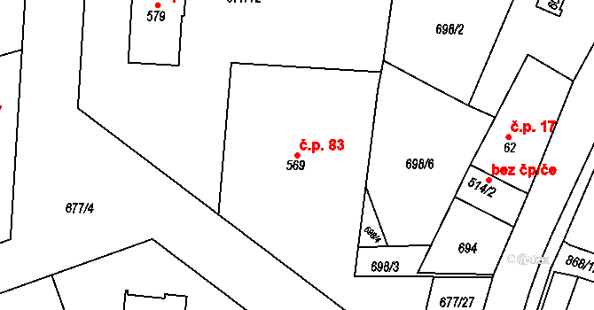 Přítkov 83, Proboštov na parcele st. 569 v KÚ Přítkov, Katastrální mapa