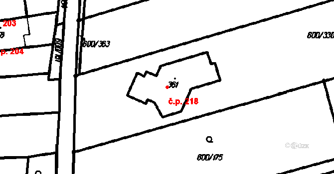 Olšany 218 na parcele st. 361 v KÚ Olšany, Katastrální mapa