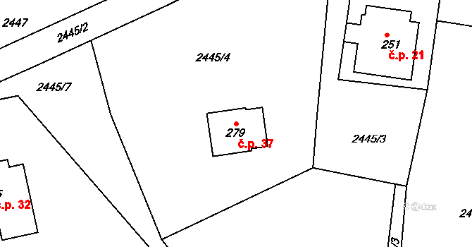 Hůrka 37, Jistebnice na parcele st. 279 v KÚ Makov u Jistebnice, Katastrální mapa