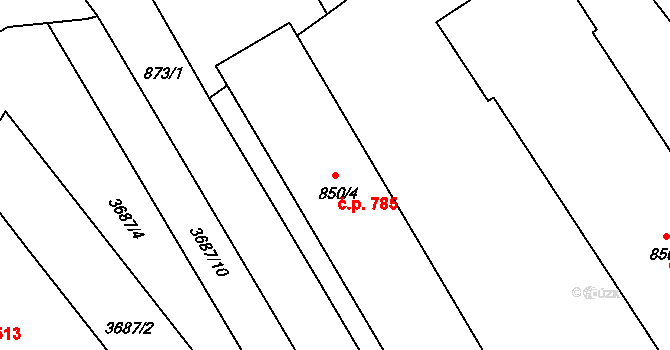 Vyškov-Předměstí 785, Vyškov na parcele st. 850/4 v KÚ Vyškov, Katastrální mapa
