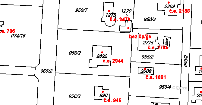 Litice 2944, Plzeň na parcele st. 2892 v KÚ Valcha, Katastrální mapa