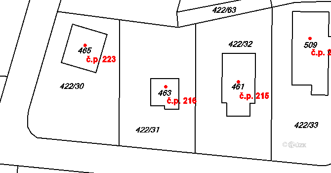 Smrkovice 216, Písek na parcele st. 463 v KÚ Smrkovice, Katastrální mapa