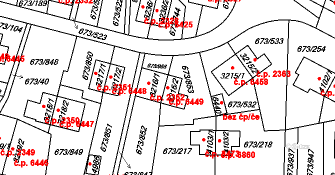 Zlín 6449 na parcele st. 3216/2 v KÚ Zlín, Katastrální mapa
