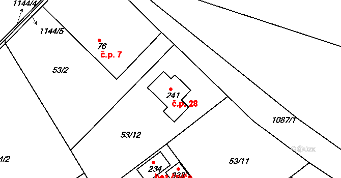 Chlístov 28 na parcele st. 241 v KÚ Chlístov u Benešova, Katastrální mapa