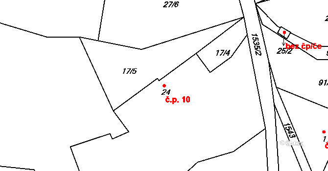 Jinošice 10, Bystřice na parcele st. 24 v KÚ Jinošice, Katastrální mapa