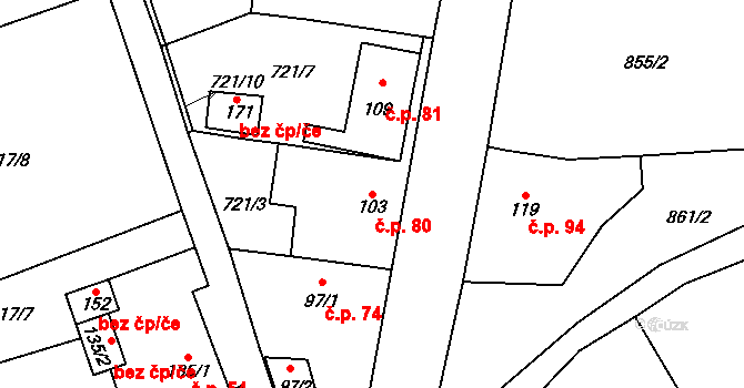 Liběšovice 80, Blšany na parcele st. 103 v KÚ Liběšovice, Katastrální mapa