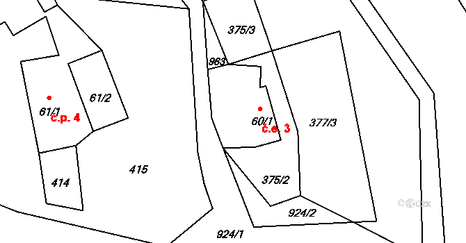 Hradiště 3, Chlum na parcele st. 60/1 v KÚ Drchlava, Katastrální mapa