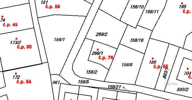 Klimentov 76, Velká Hleďsebe na parcele st. 269/1 v KÚ Klimentov, Katastrální mapa