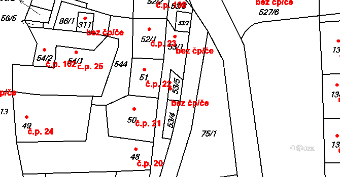 Třebívlice 41145127 na parcele st. 53/5 v KÚ Třebívlice, Katastrální mapa